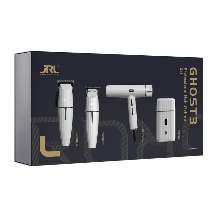 JRL Onyx White Ghost 3 Collection Styling Set Clipper Trimmer Shaver & Hair Dryer