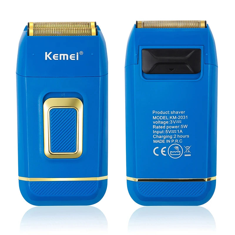 Kemei Professional Blue Electric Razor Bald Head Foil Shaver Cordless Rechargeable Close Shaving Precision Cutting Waterproof