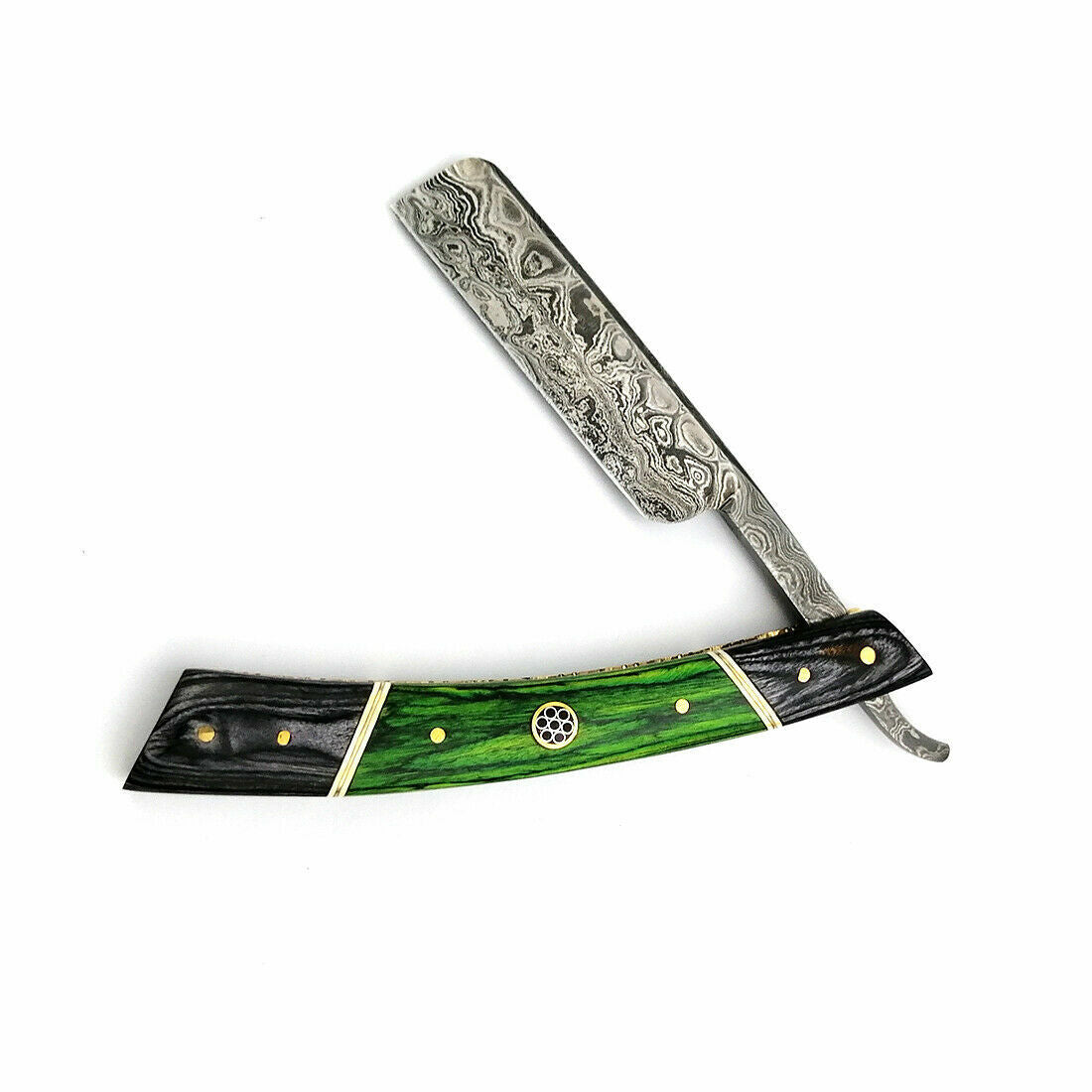 The Old School Damascus Steel Vintage Straight Razor Cut Throat Barber Salon Shaving Razor Vintage Wood with Leather Case