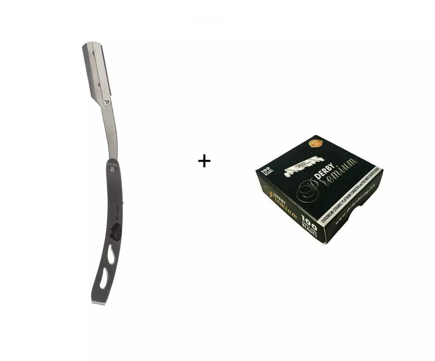 TSF Heavy Metal Straight Razor and Derby Premium Single Edge Razor Blades - 100