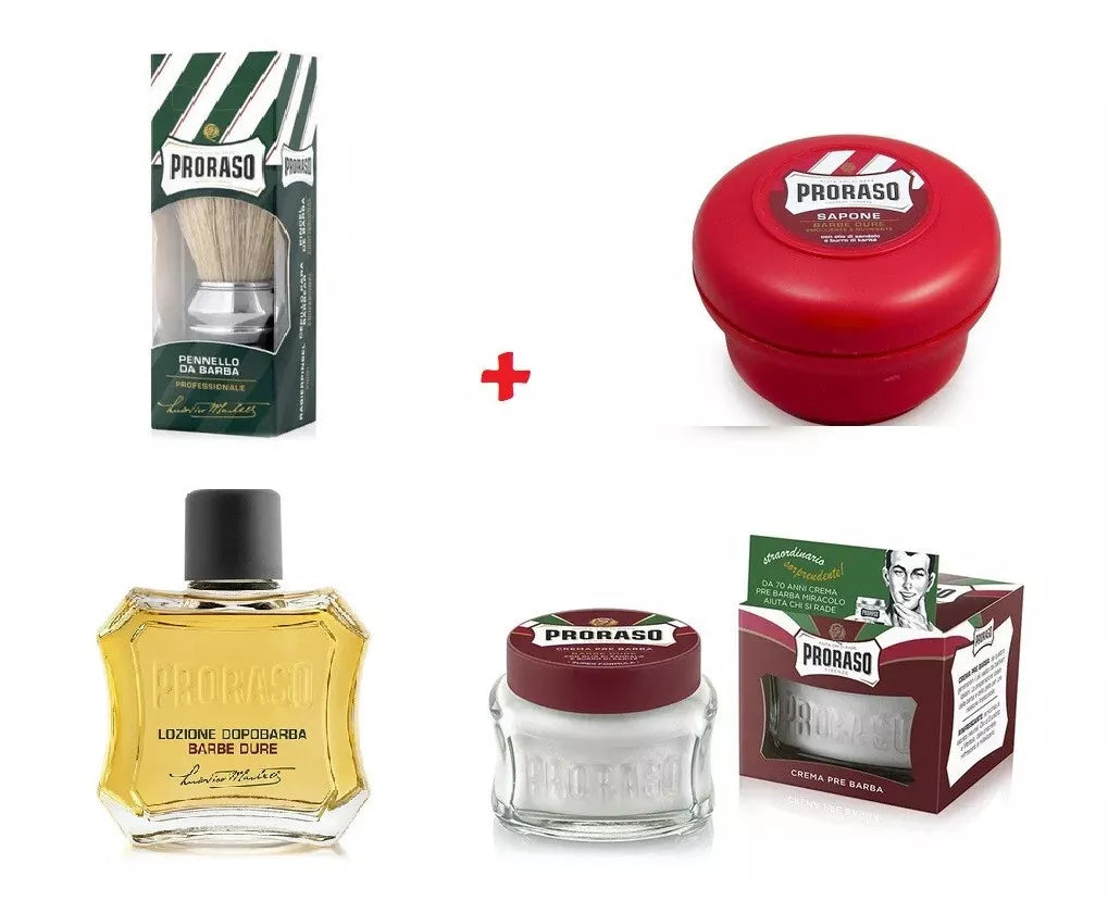 Proraso Sandalwood - Shea Butter Red Shaving Kit (Cream , Soap, Lotion , Brush)