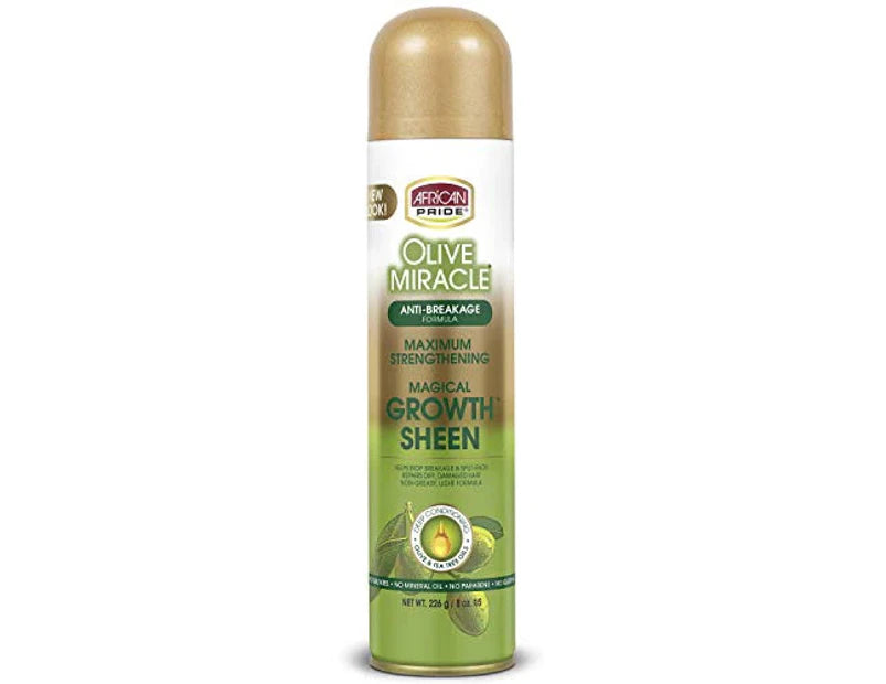 African Pride Olive Miracle Anti-Breakage Maximum Strength Hair Growth Sheen Spray, 226 ml / 8 Oz