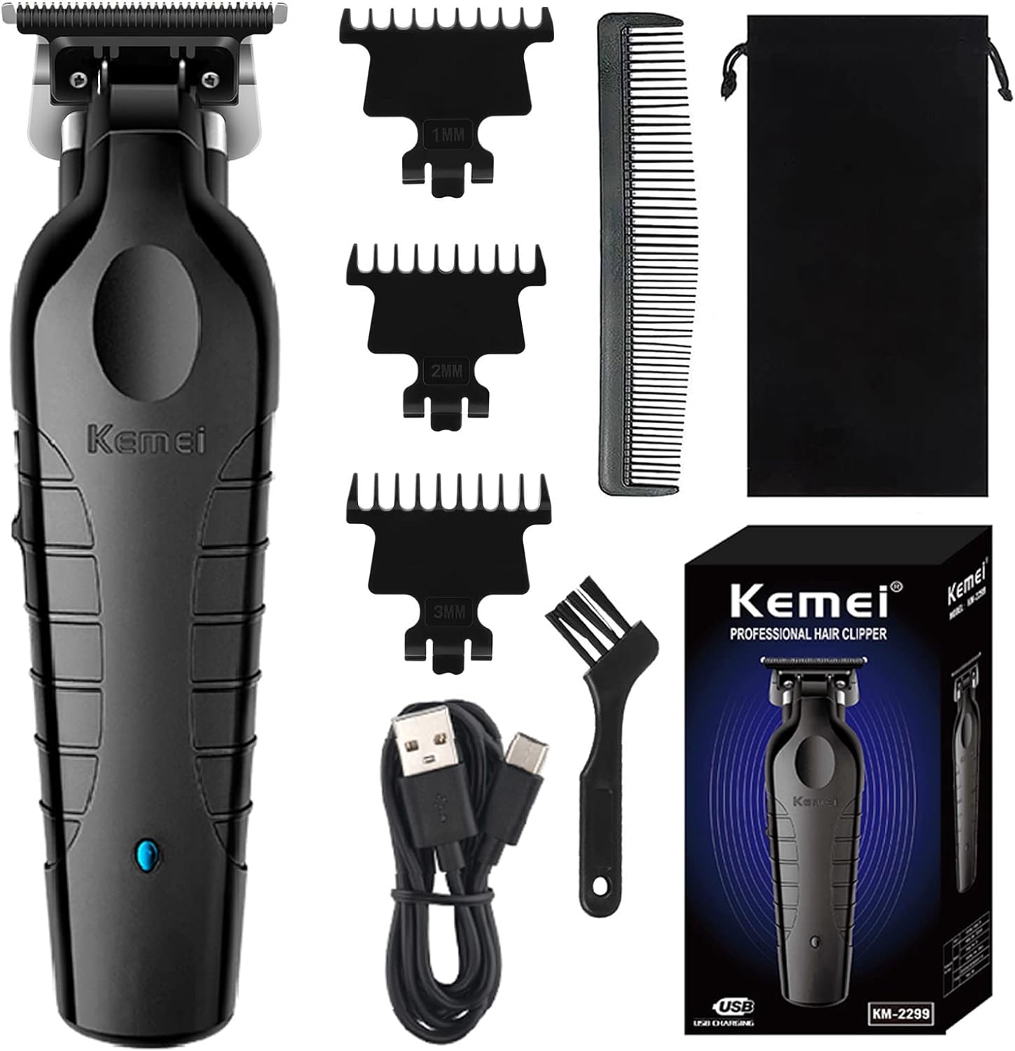 Kemei 2299 Professional Cordless Trimmer Zero Gapped T Blade Trimmers