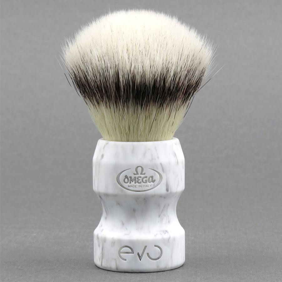 E1858 EVO Omega synthetic fiber white marble shaving brush