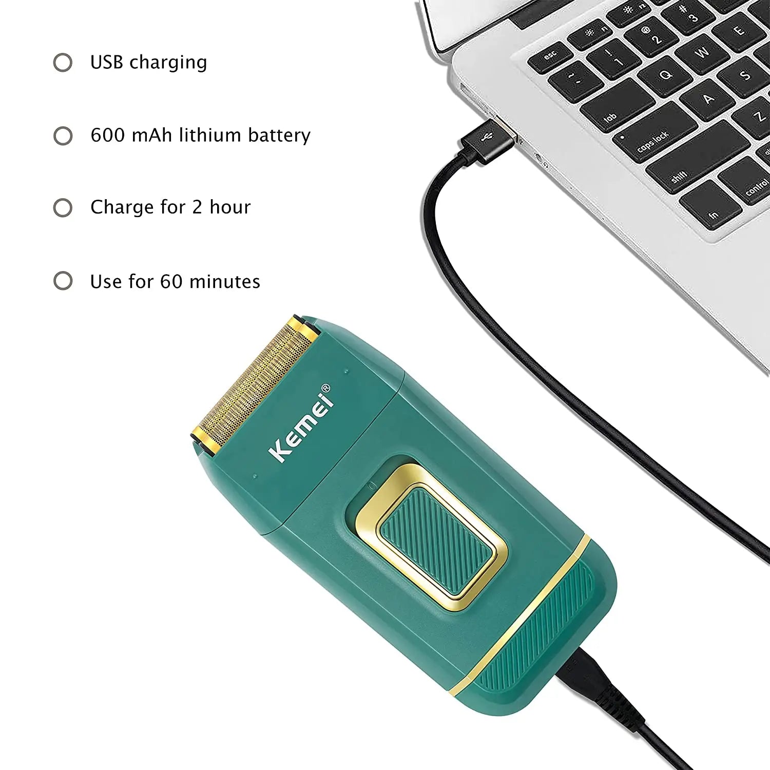 Kemei Professional Green Electric Razor Bald Head Foil Shaver Cordless Rechargeable Close Shaving Precision Cutting Waterproof