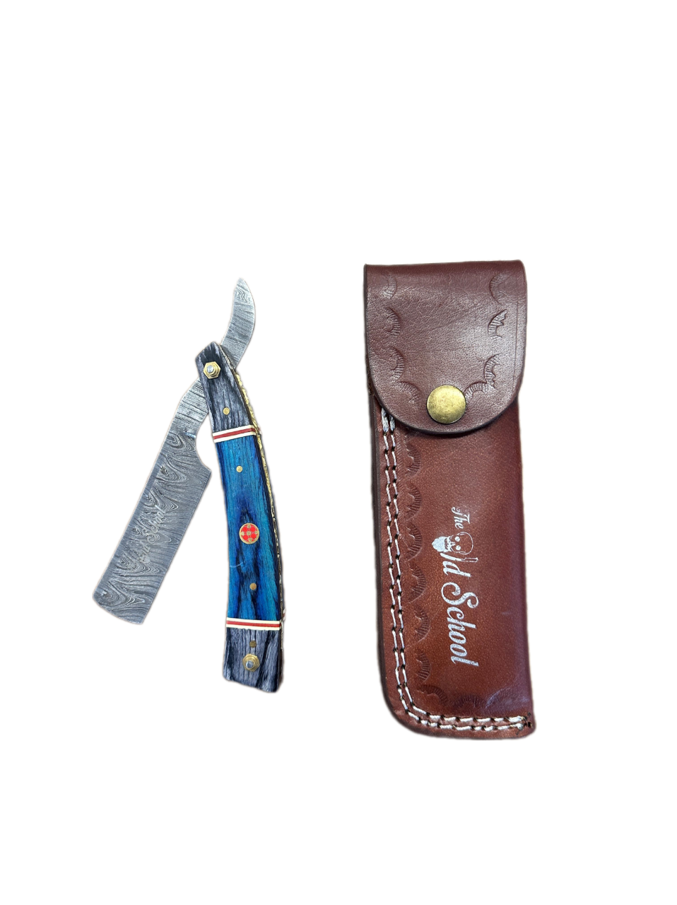 Blue Damascus Steel Fixed Blade Straight Razor - Barber Approved