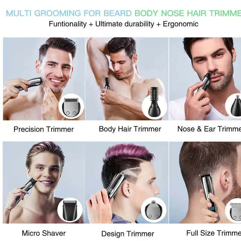 11 in 1 All In One Hair Trimmer Set For Men, Face Beard Grooming Kit, USB Charging Hair Clipper With LED Display,