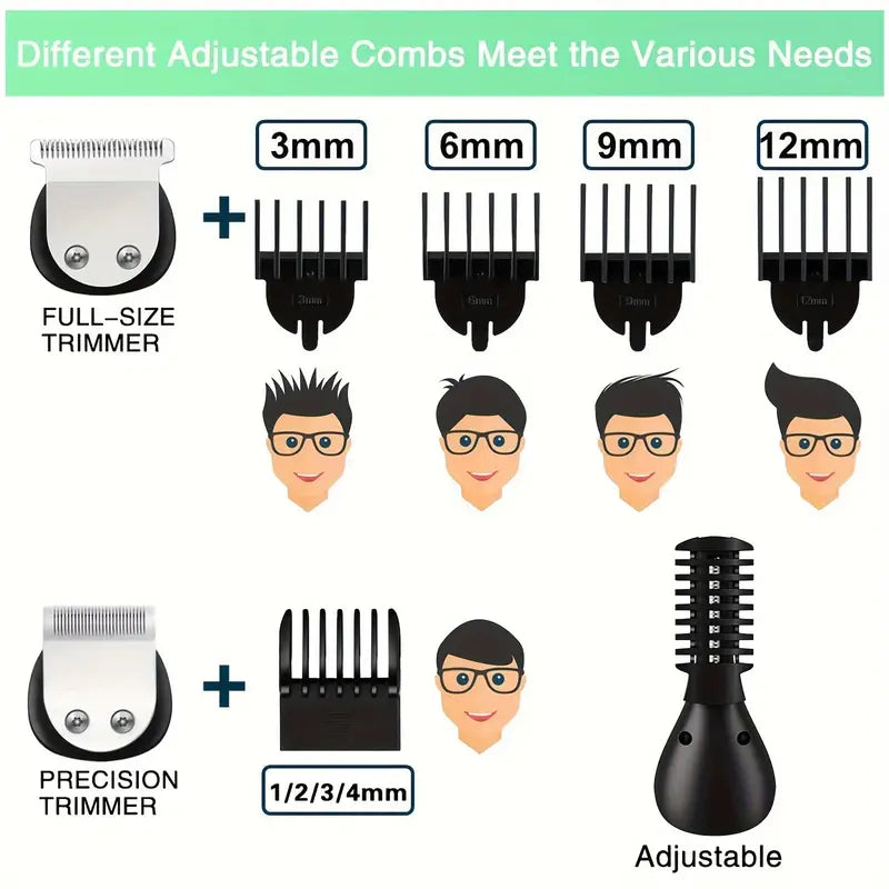 11 in 1 All In One Hair Trimmer Set For Men, Face Beard Grooming Kit, USB Charging Hair Clipper With LED Display,