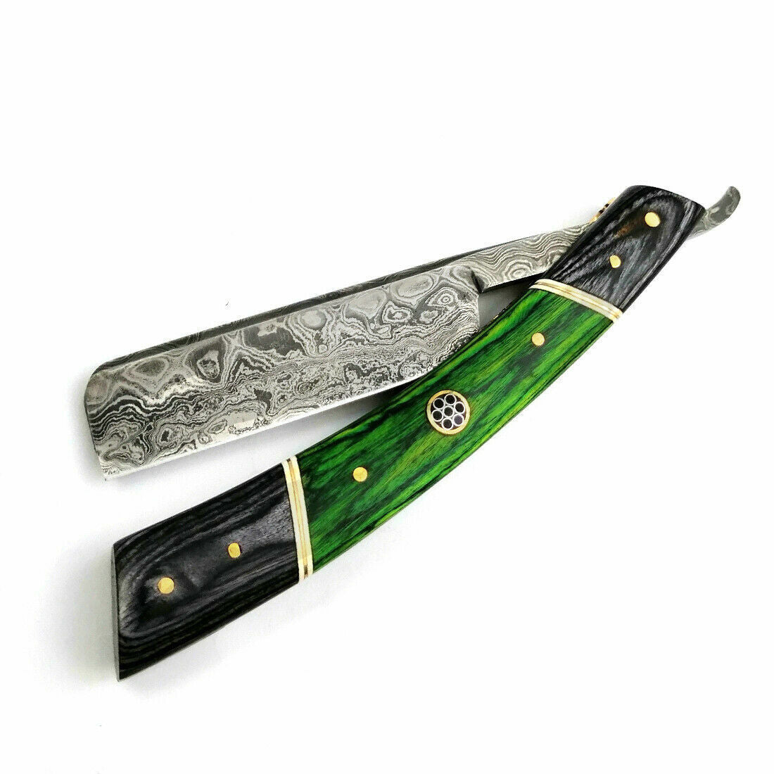 The Old School Damascus Steel Vintage Straight Razor Cut Throat Barber Salon Shaving Razor Vintage Wood