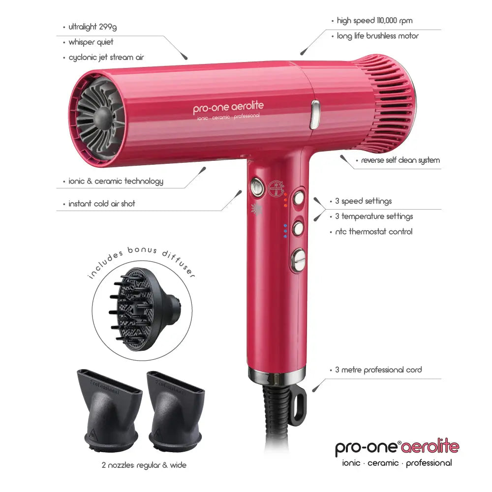 Pro-One Aerolite Hairdryer PRO07 - Pink Diamond