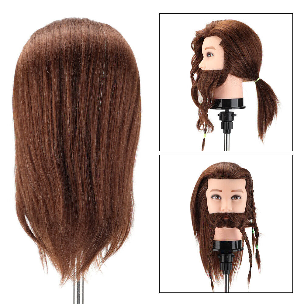 Real Hair Male Beard Training Head Salon Hairdressing Mannequin Model