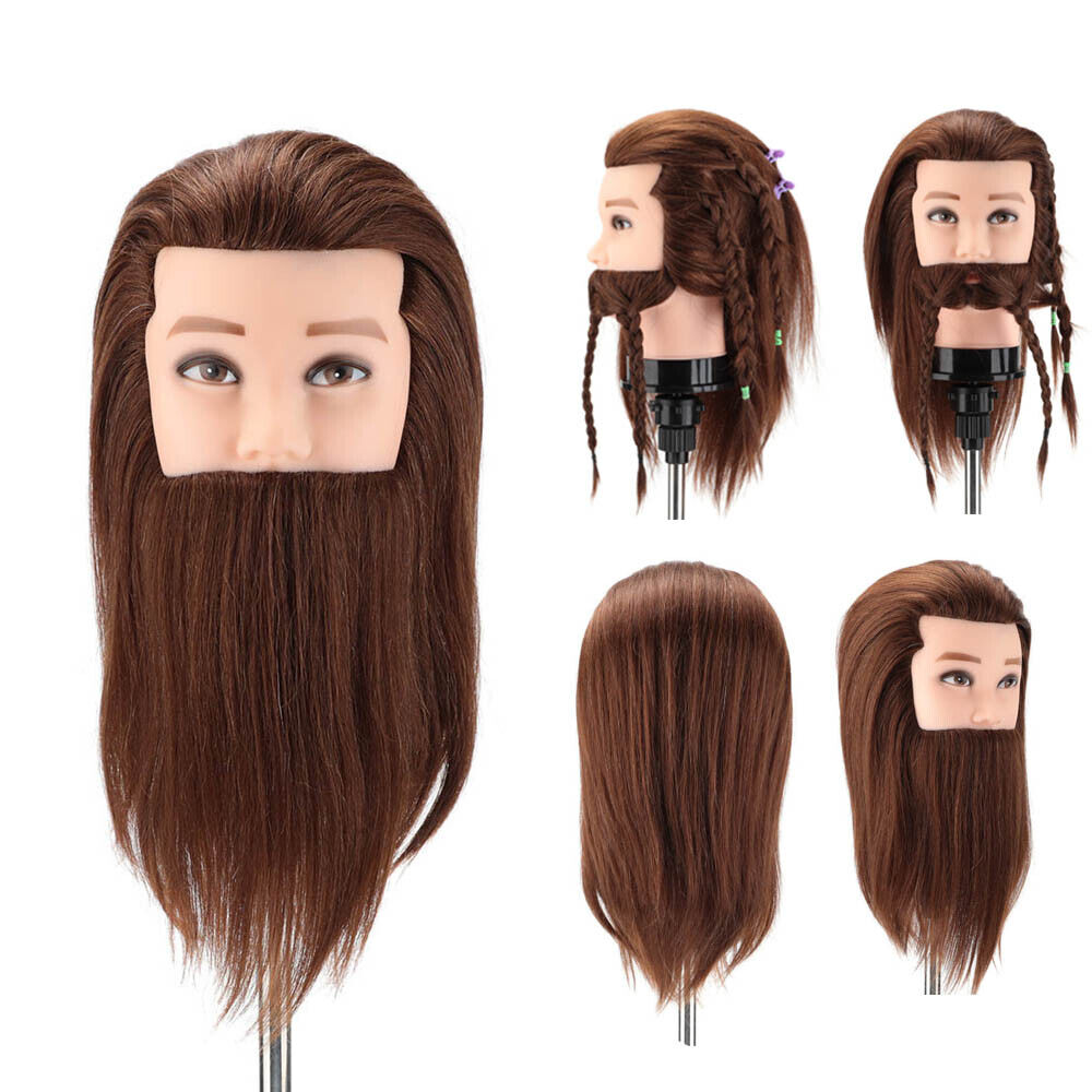 Real Hair Male Beard Training Head Salon Hairdressing Mannequin Model
