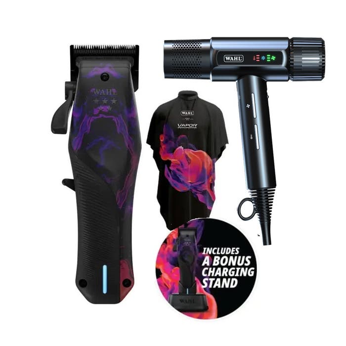 Wahl Professional 5 Star Vapor LE Cordless Clipper w Cape Pack and Dark Vanquish Dryer COMBO