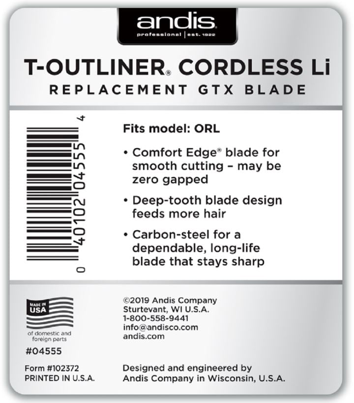 Andis Professional Cordless T-Outliner Li Replacement Deep Tooth GTX Blade 04555